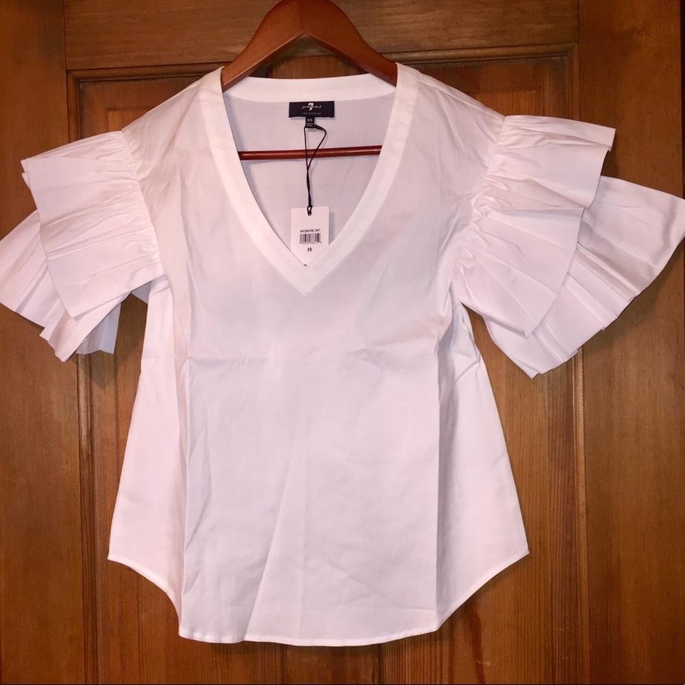 7 FOR ALL MANKIND RUFFLES SLEEVES V NECK TOP - XS
